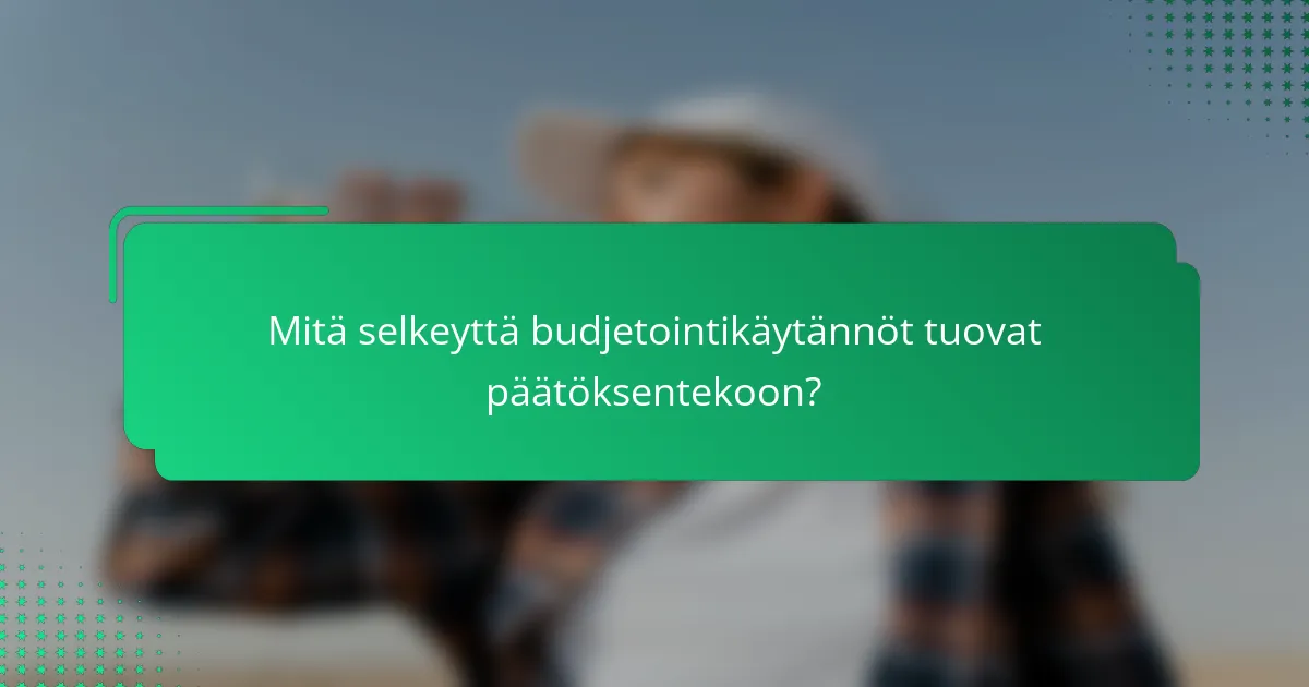 Mitä selkeyttä budjetointikäytännöt tuovat päätöksentekoon?
